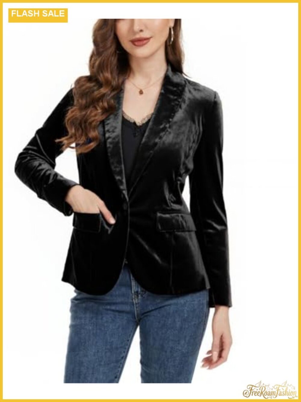 Velvet Blazer Women's Shawl Lapel Button Long Sleeve Business Casual Jacket